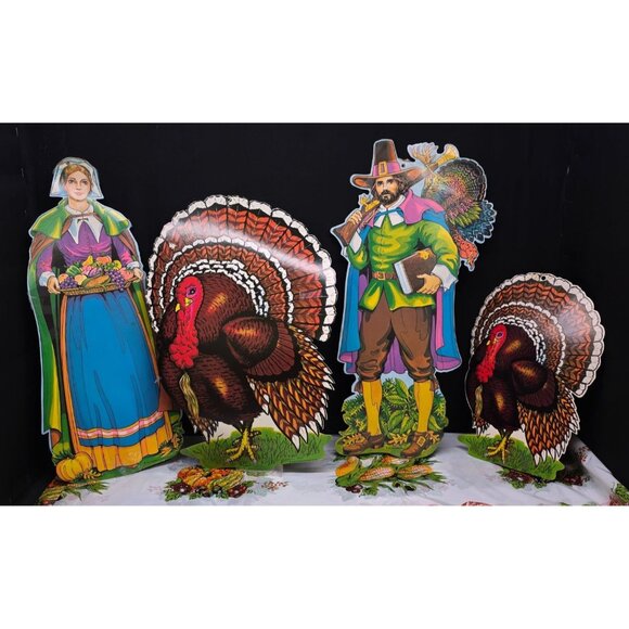 Vintage 1970s Beistle Co Thanksgiving Pilgrim Turkey Die Cuts - Picture 1 of 16